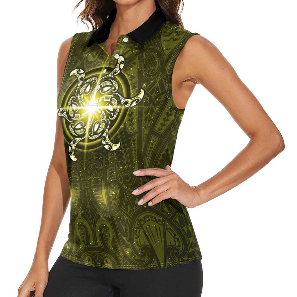 New Zealand Matariki Hiwaiterangi Women Sleeveless Polo Shirt Maori Moko Yellow Galaxy LT05