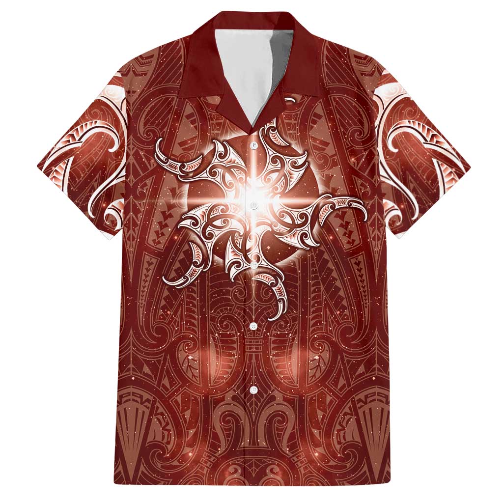 New Zealand Matariki Pohutukawa Hawaiian Shirt Maori Moko Red Galaxy LT05