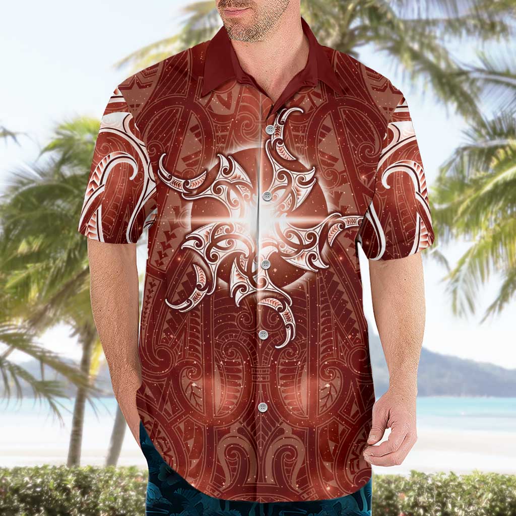 New Zealand Matariki Pohutukawa Hawaiian Shirt Maori Moko Red Galaxy LT05