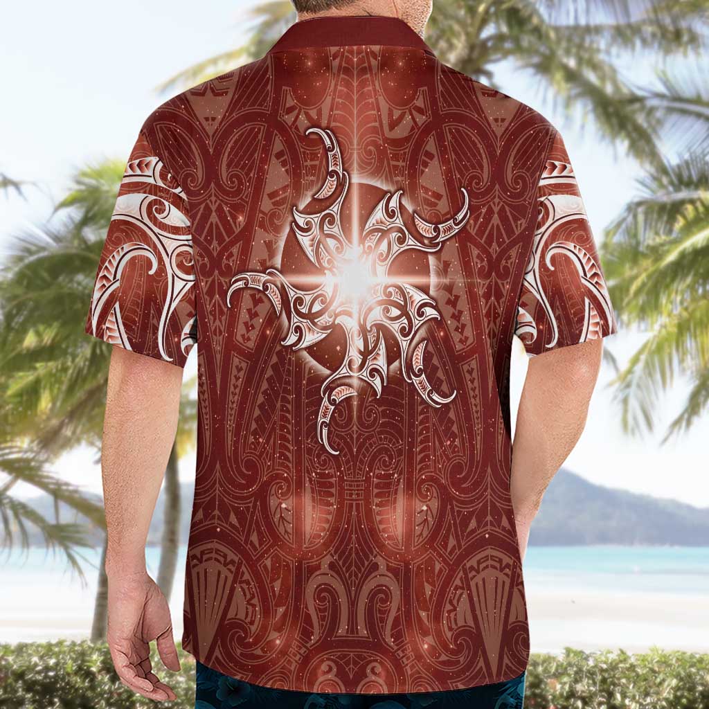 New Zealand Matariki Pohutukawa Hawaiian Shirt Maori Moko Red Galaxy LT05