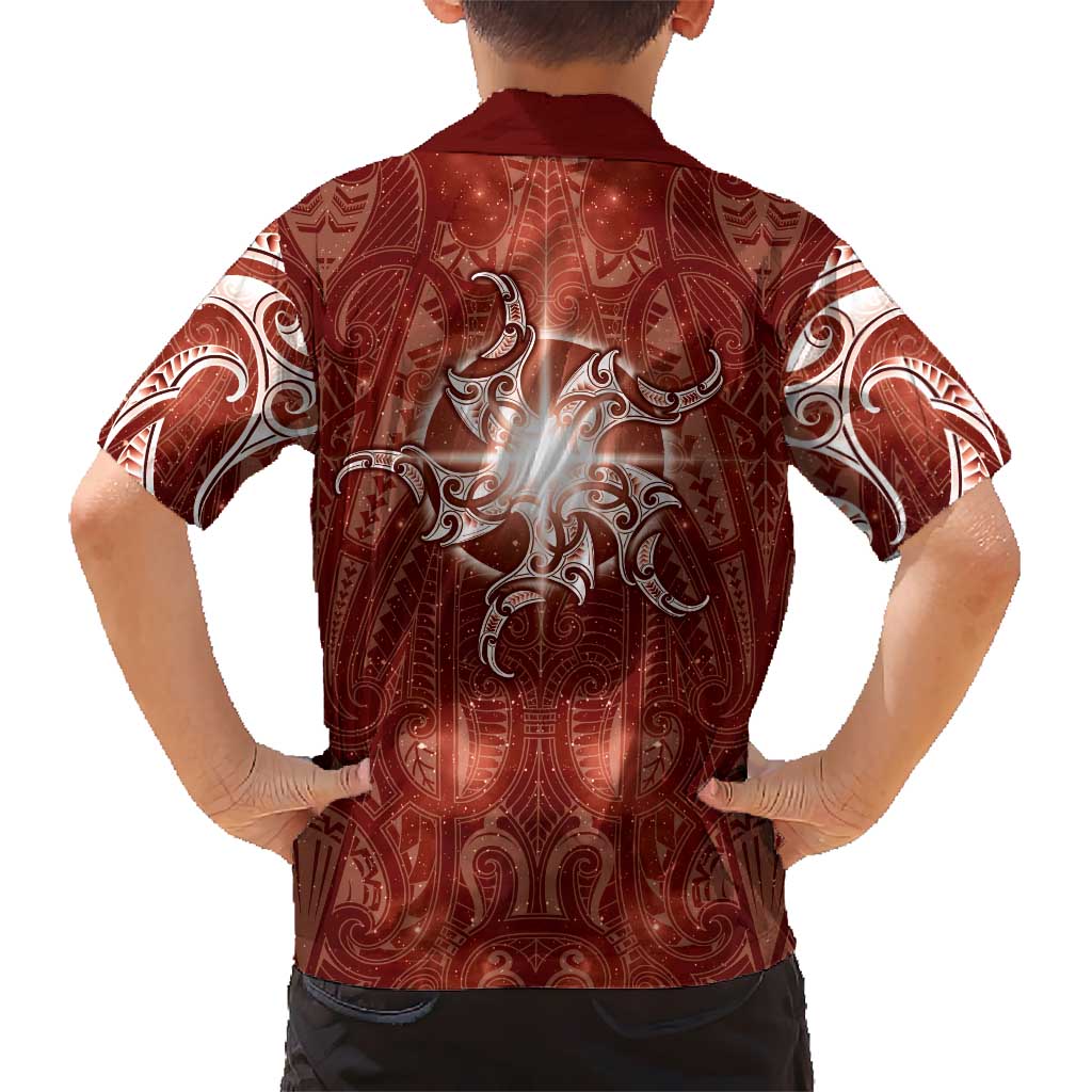 New Zealand Matariki Pohutukawa Hawaiian Shirt Maori Moko Red Galaxy LT05
