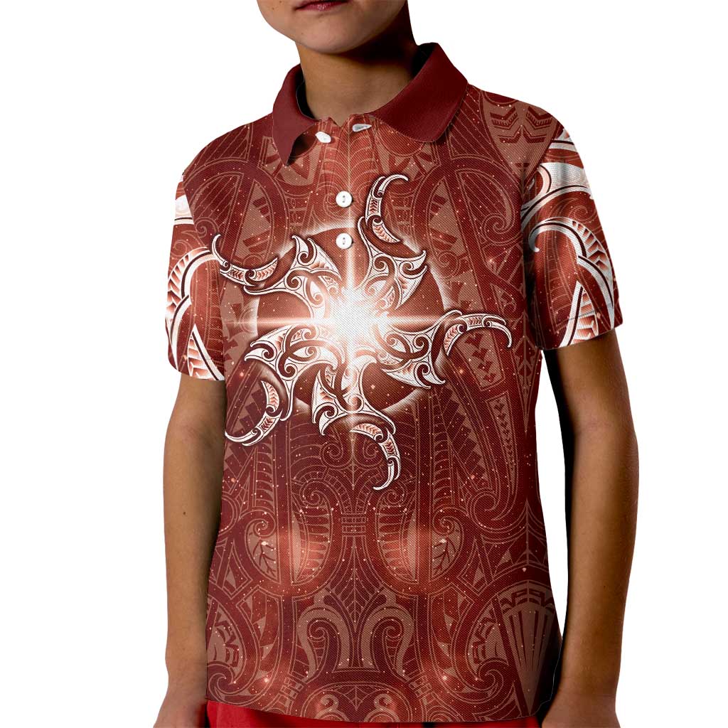 New Zealand Matariki Pohutukawa Kid Polo Shirt Maori Moko Red Galaxy LT05