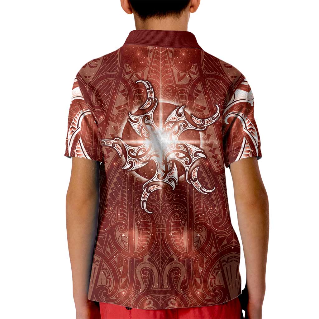 New Zealand Matariki Pohutukawa Kid Polo Shirt Maori Moko Red Galaxy LT05