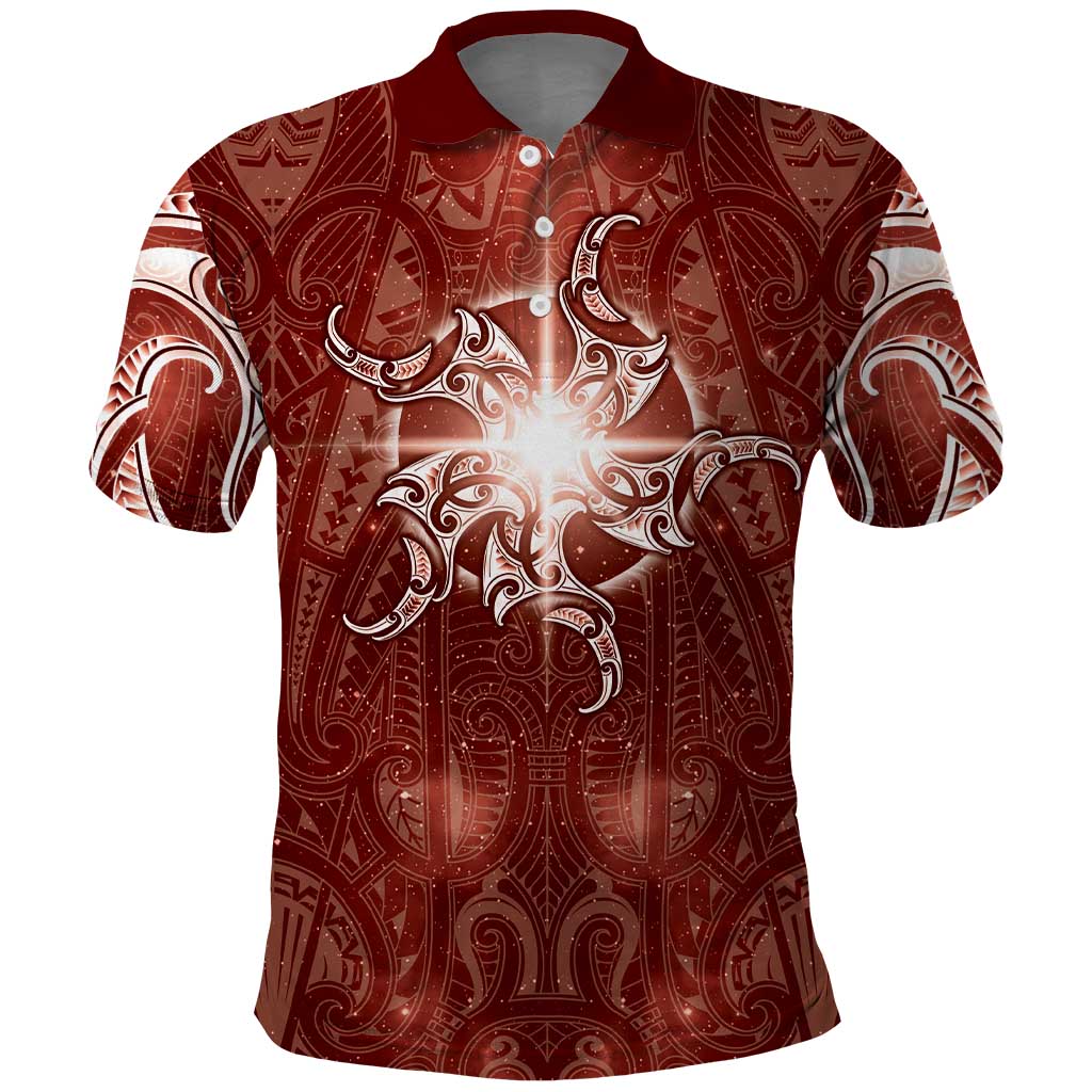New Zealand Matariki Pohutukawa Polo Shirt Maori Moko Red Galaxy LT05