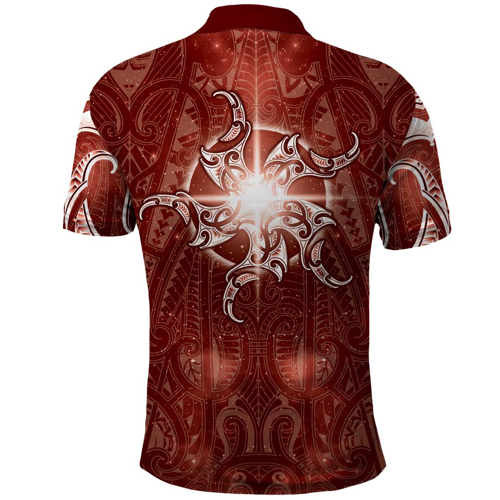 New Zealand Matariki Pohutukawa Polo Shirt Maori Moko Red Galaxy LT05