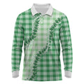 Green Hawaii Palaka Long Sleeve Polo Shirt Hawaiian Pikake Lei LT05