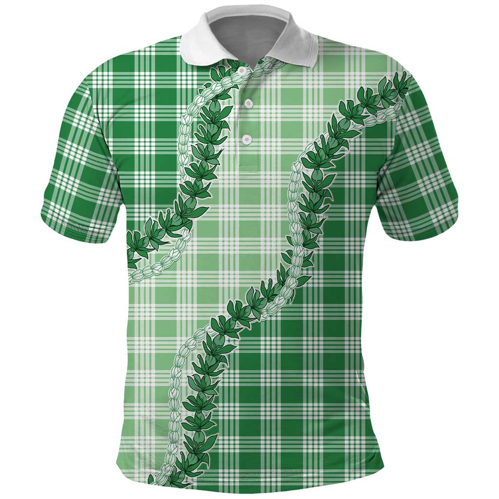 Green Hawaii Palaka Polo Shirt Hawaiian Pikake Lei LT05