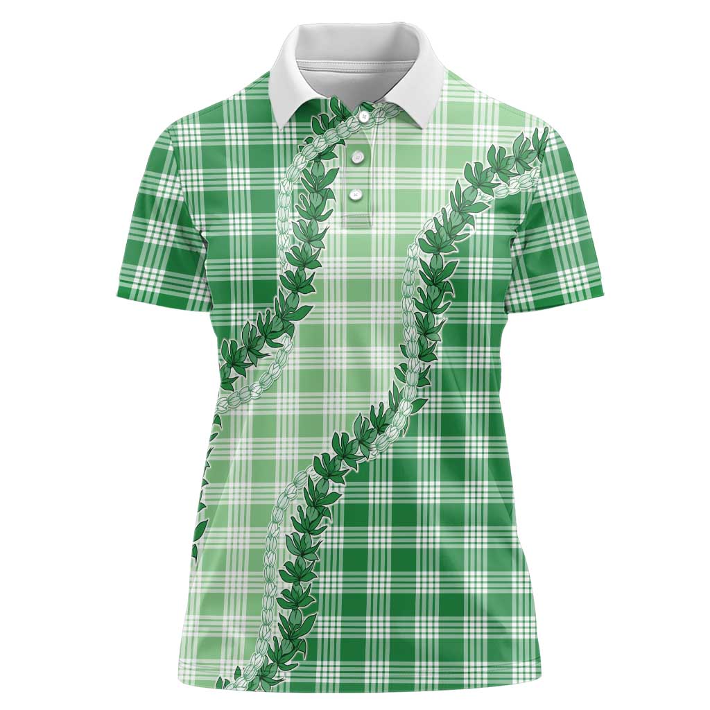 Green Hawaii Palaka Women Polo Shirt Hawaiian Pikake Lei LT05