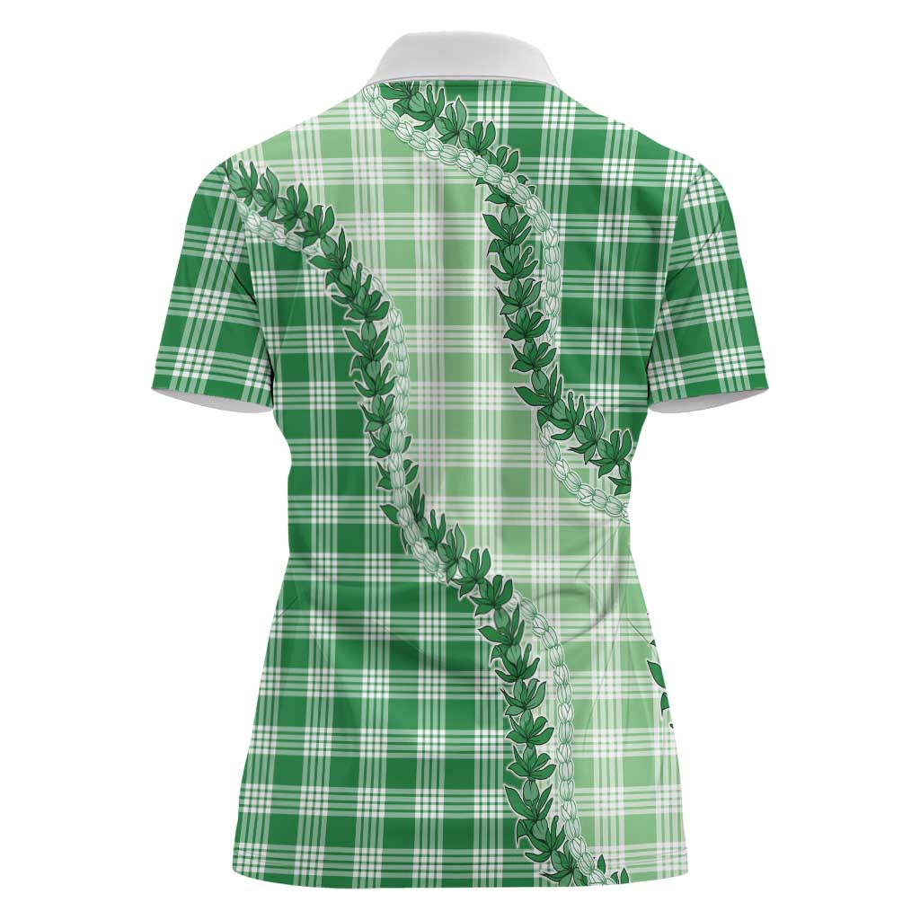 Green Hawaii Palaka Women Polo Shirt Hawaiian Pikake Lei LT05