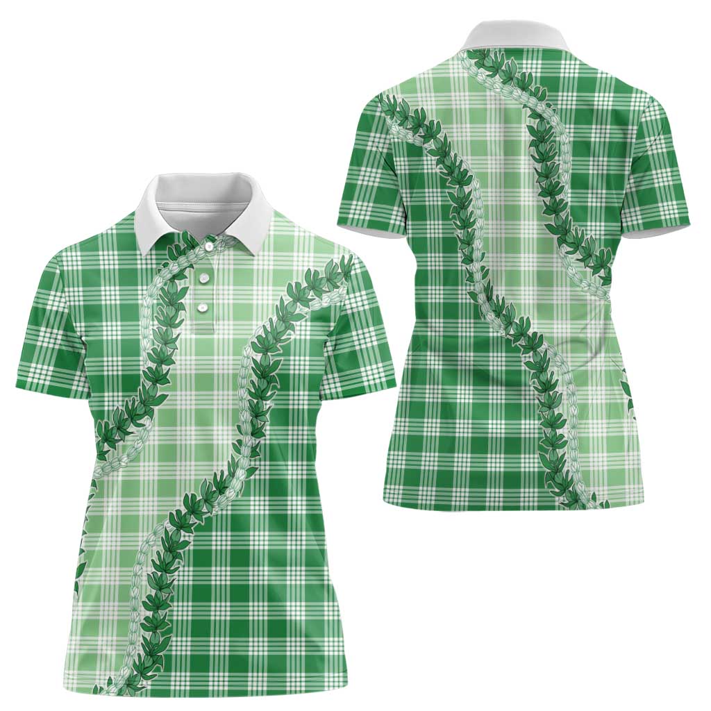 Green Hawaii Palaka Women Polo Shirt Hawaiian Pikake Lei LT05