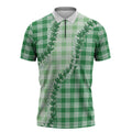 Green Hawaii Palaka Zipper Polo Shirt Hawaiian Pikake Lei LT05