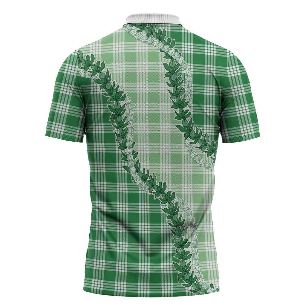 Green Hawaii Palaka Zipper Polo Shirt Hawaiian Pikake Lei LT05