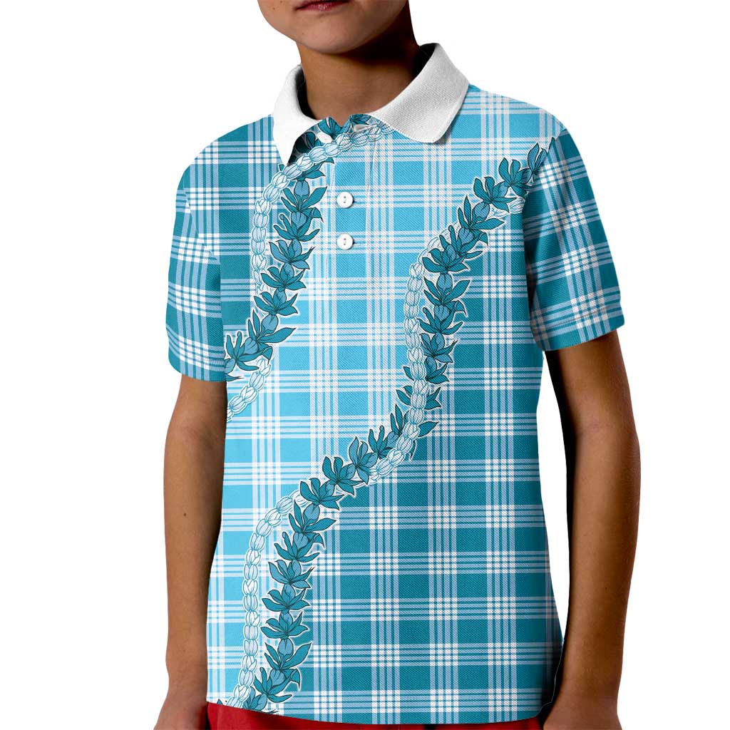 Blue Hawaii Palaka Kid Polo Shirt Hawaiian Pikake Lei LT05