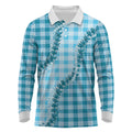 Blue Hawaii Palaka Long Sleeve Polo Shirt Hawaiian Pikake Lei LT05
