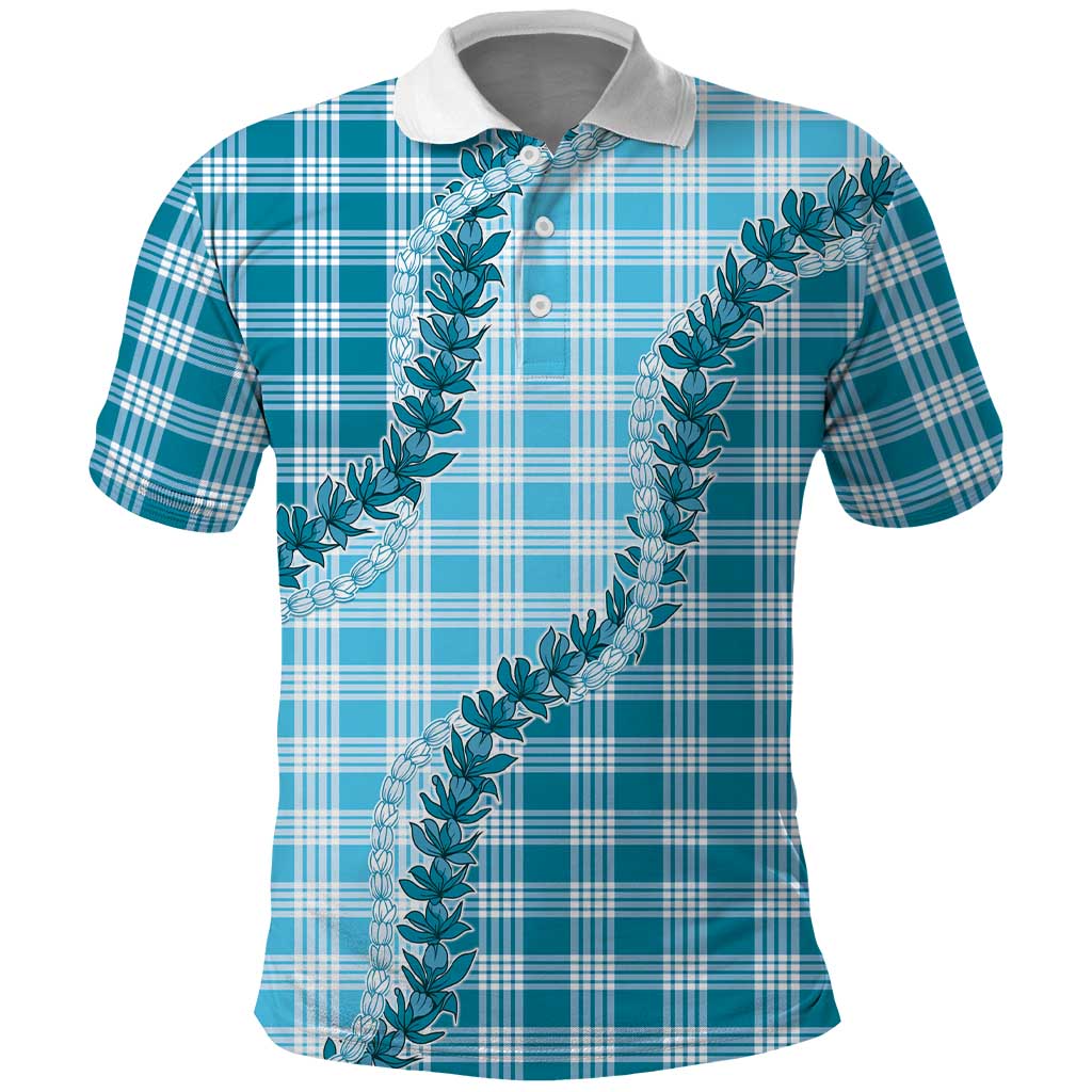 Blue Hawaii Palaka Polo Shirt Hawaiian Pikake Lei LT05