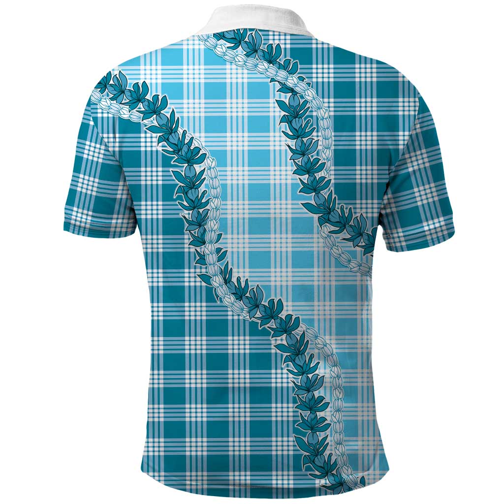 Blue Hawaii Palaka Polo Shirt Hawaiian Pikake Lei LT05