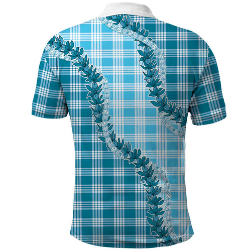 Blue Hawaii Palaka Polo Shirt Hawaiian Pikake Lei LT05