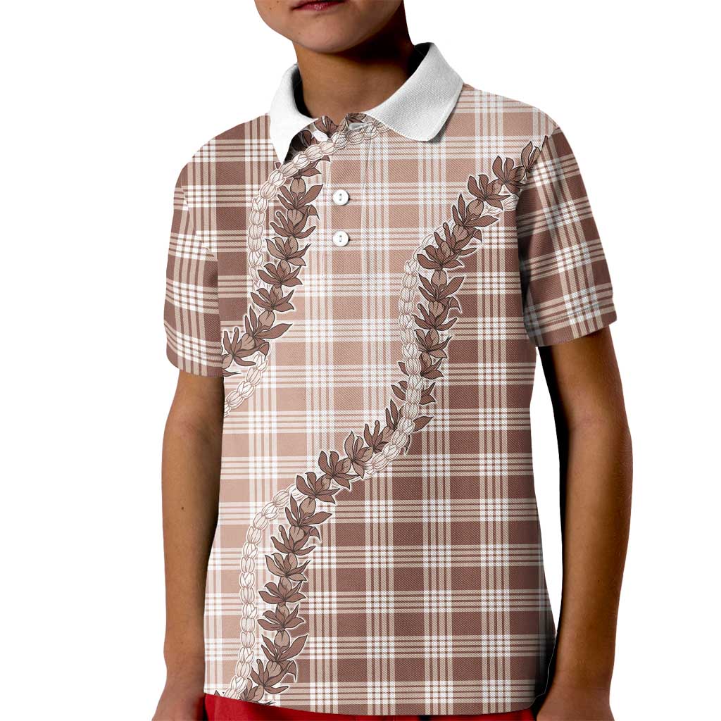 Beige Hawaii Palaka Kid Polo Shirt Hawaiian Pikake Lei LT05
