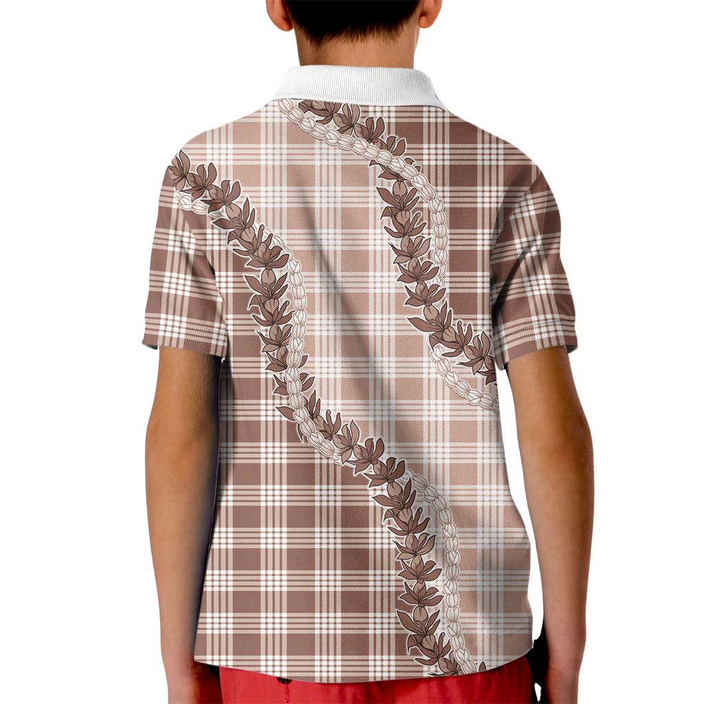 Beige Hawaii Palaka Kid Polo Shirt Hawaiian Pikake Lei LT05