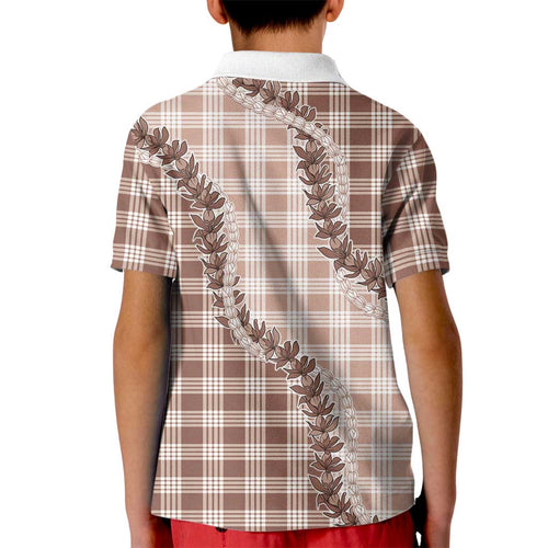 Beige Hawaii Palaka Kid Polo Shirt Hawaiian Pikake Lei LT05