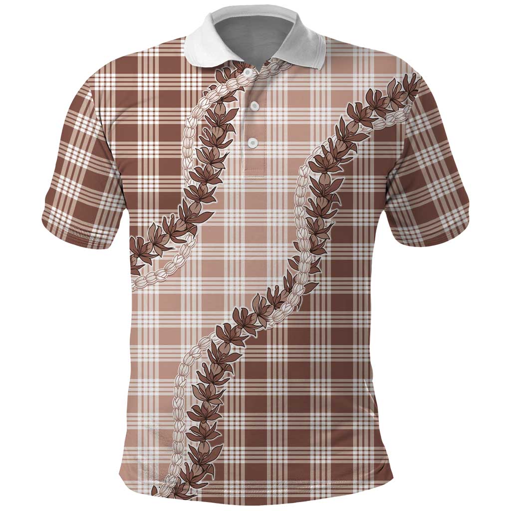 Beige Hawaii Palaka Polo Shirt Hawaiian Pikake Lei LT05