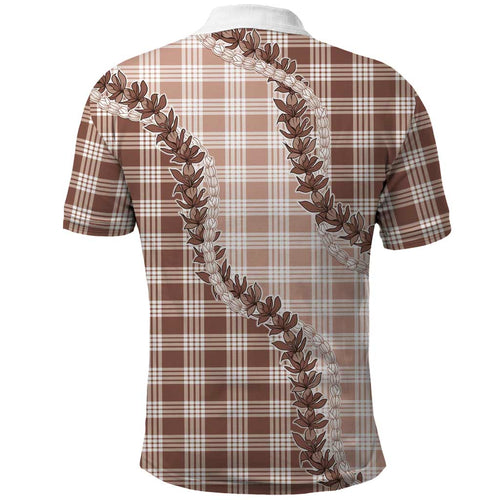 Beige Hawaii Palaka Polo Shirt Hawaiian Pikake Lei LT05