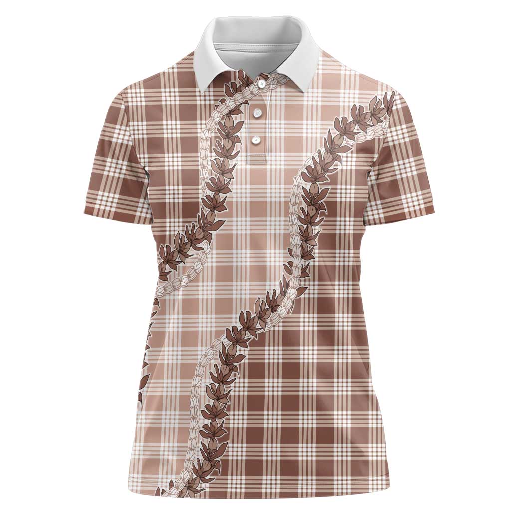 Beige Hawaii Palaka Women Polo Shirt Hawaiian Pikake Lei LT05