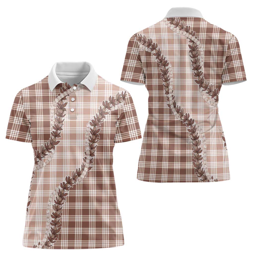 Beige Hawaii Palaka Women Polo Shirt Hawaiian Pikake Lei LT05