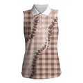 Beige Hawaii Palaka Women Sleeveless Polo Shirt Hawaiian Pikake Lei LT05