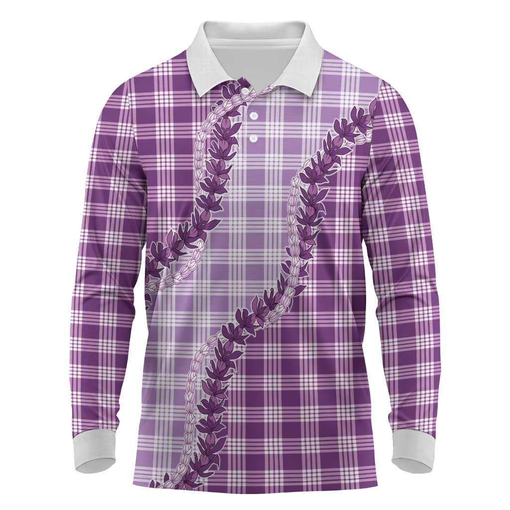 Violet Hawaii Palaka Long Sleeve Polo Shirt Hawaiian Pikake Lei LT05