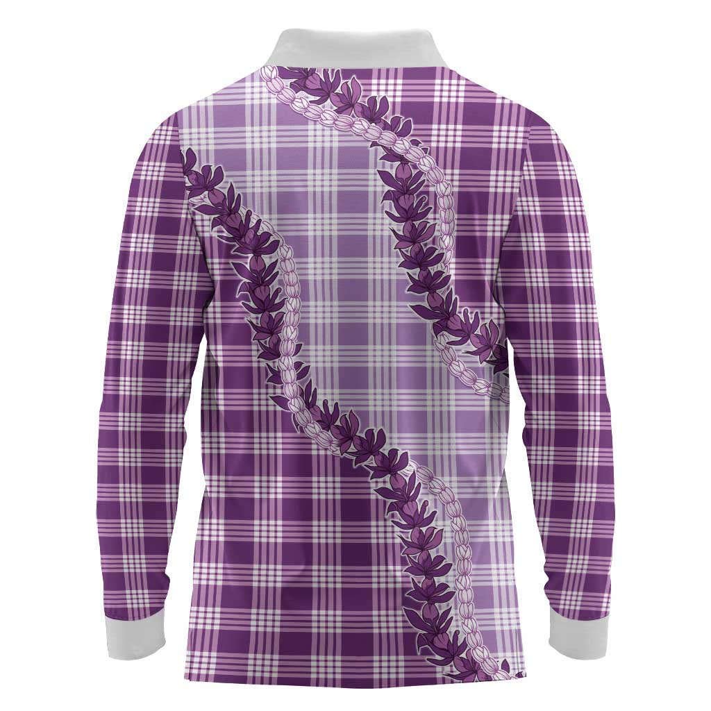 Violet Hawaii Palaka Long Sleeve Polo Shirt Hawaiian Pikake Lei LT05