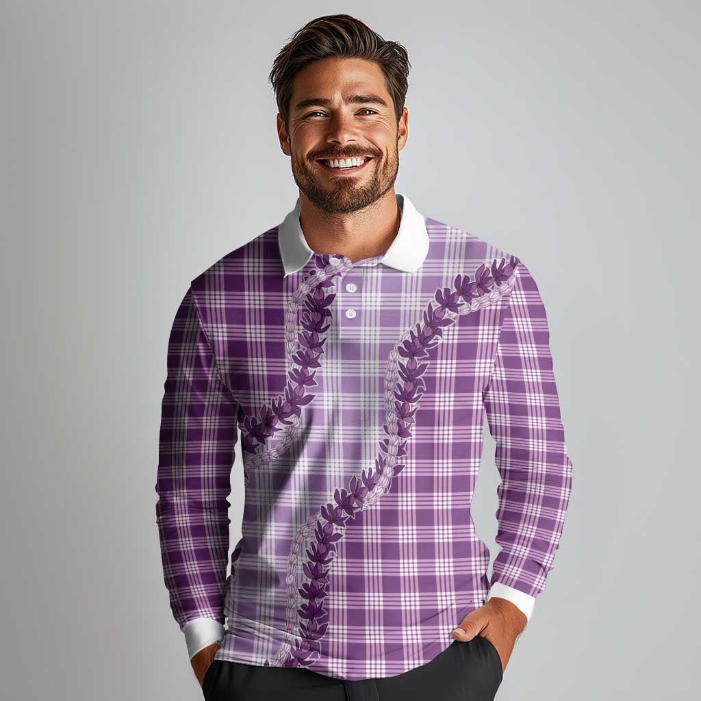 Violet Hawaii Palaka Long Sleeve Polo Shirt Hawaiian Pikake Lei LT05