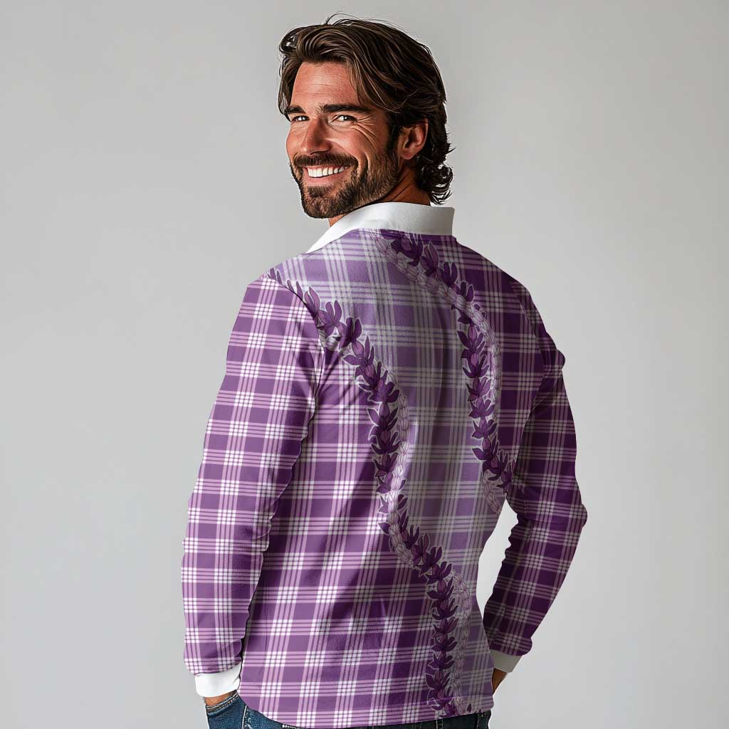 Violet Hawaii Palaka Long Sleeve Polo Shirt Hawaiian Pikake Lei LT05