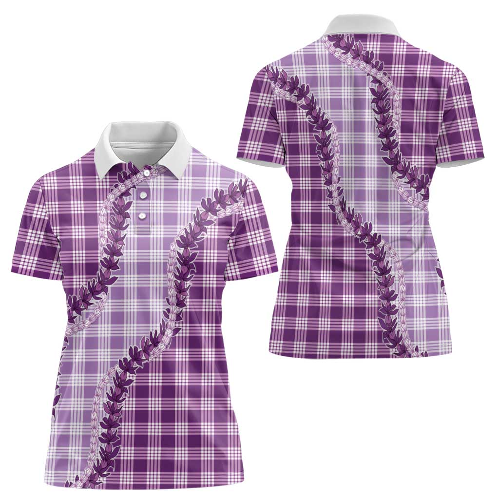 Violet Hawaii Palaka Women Polo Shirt Hawaiian Pikake Lei LT05