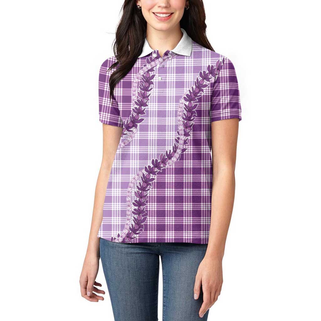 Violet Hawaii Palaka Women Polo Shirt Hawaiian Pikake Lei LT05