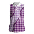 Violet Hawaii Palaka Women Sleeveless Polo Shirt Hawaiian Pikake Lei LT05