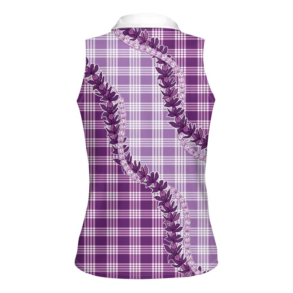 Violet Hawaii Palaka Women Sleeveless Polo Shirt Hawaiian Pikake Lei LT05