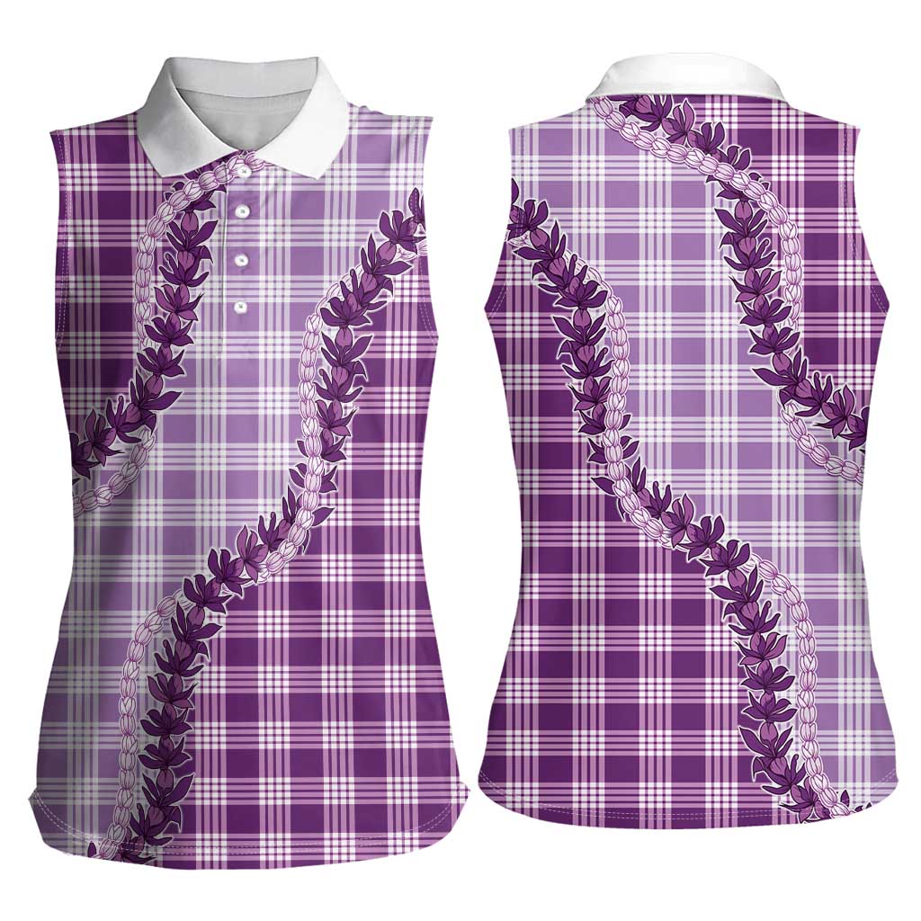 Violet Hawaii Palaka Women Sleeveless Polo Shirt Hawaiian Pikake Lei LT05