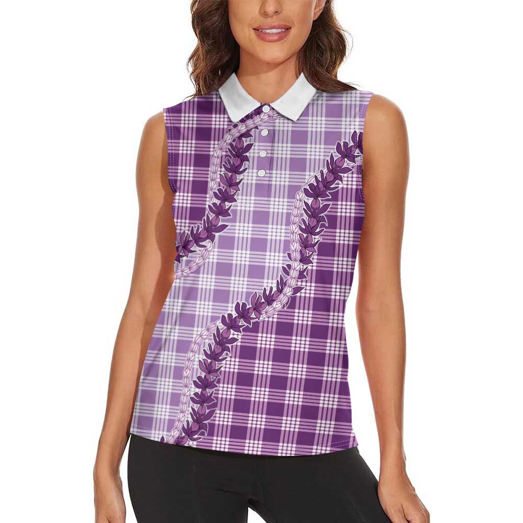 Violet Hawaii Palaka Women Sleeveless Polo Shirt Hawaiian Pikake Lei LT05