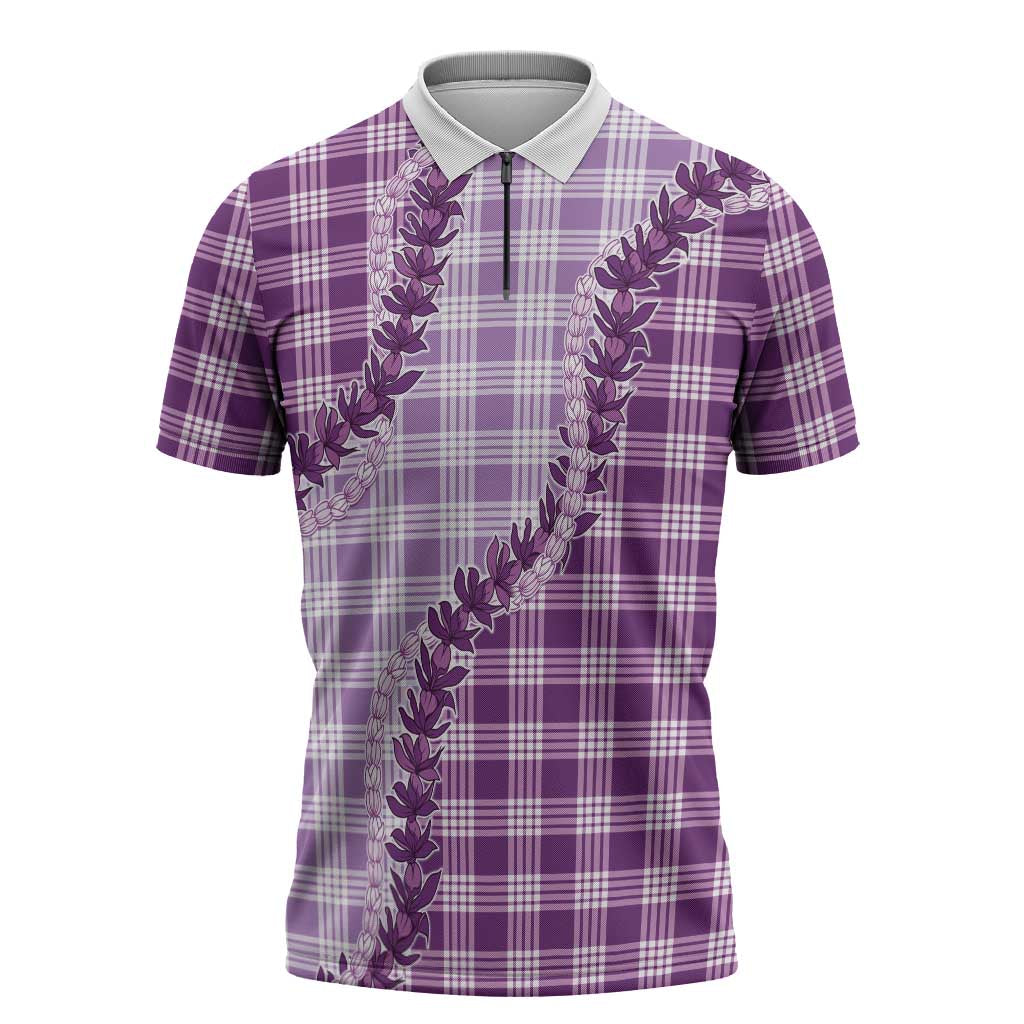Violet Hawaii Palaka Zipper Polo Shirt Hawaiian Pikake Lei LT05