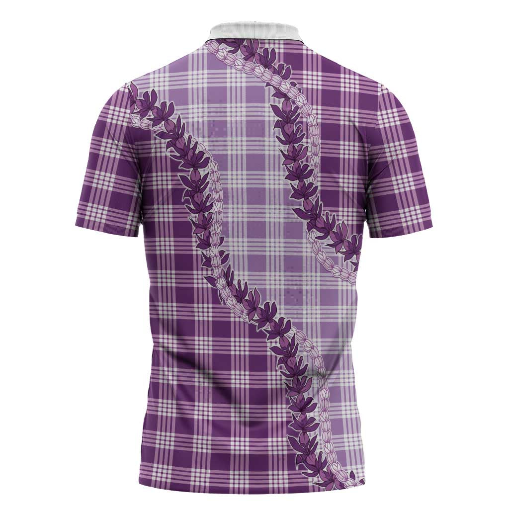 Violet Hawaii Palaka Zipper Polo Shirt Hawaiian Pikake Lei LT05