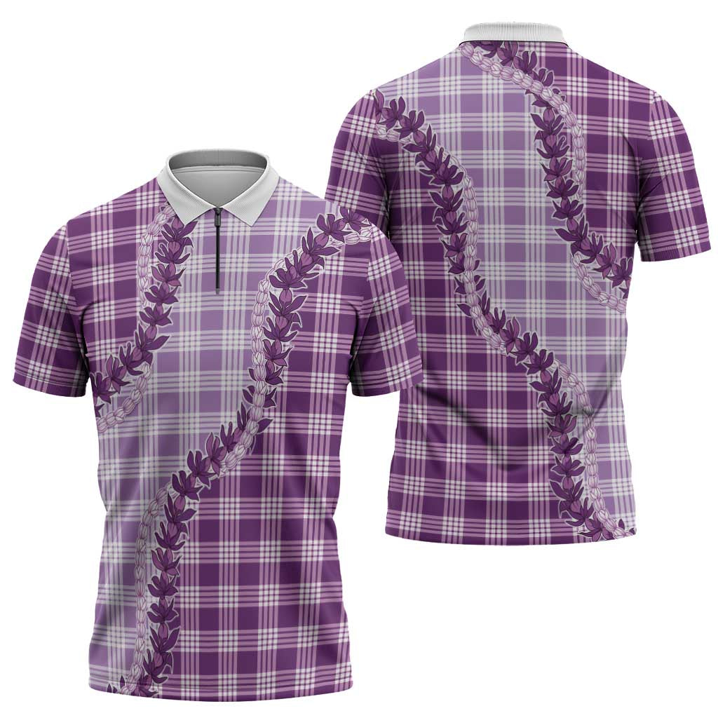 Violet Hawaii Palaka Zipper Polo Shirt Hawaiian Pikake Lei LT05