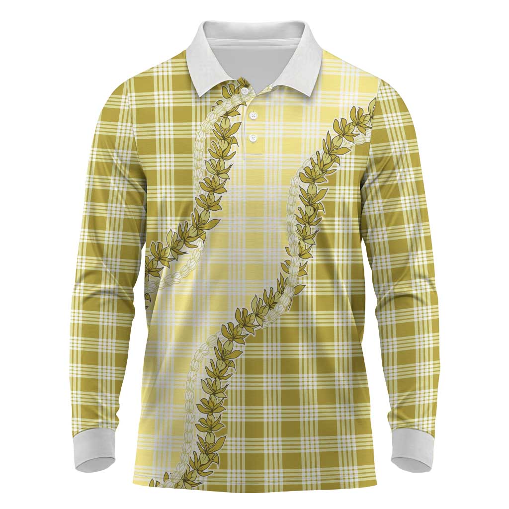 Yellow Hawaii Palaka Long Sleeve Polo Shirt Hawaiian Pikake Lei LT05