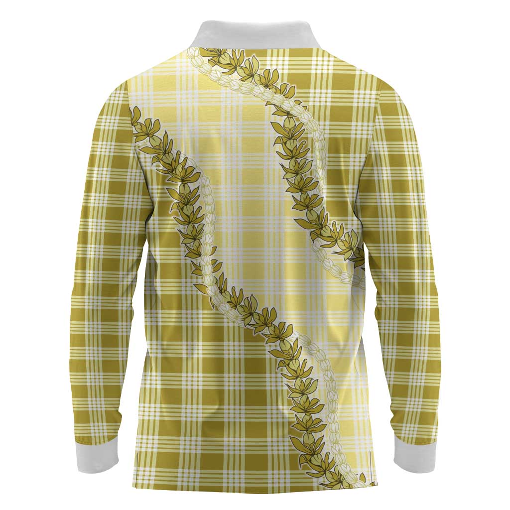 Yellow Hawaii Palaka Long Sleeve Polo Shirt Hawaiian Pikake Lei LT05