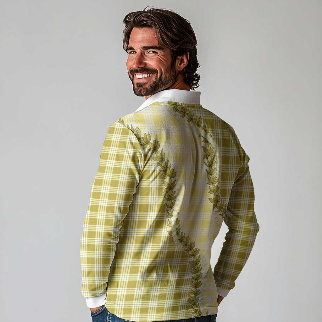 Yellow Hawaii Palaka Long Sleeve Polo Shirt Hawaiian Pikake Lei LT05