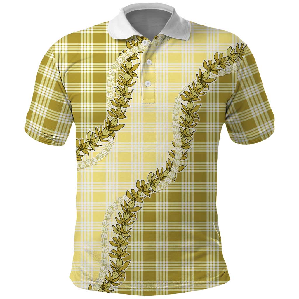 Yellow Hawaii Palaka Polo Shirt Hawaiian Pikake Lei LT05