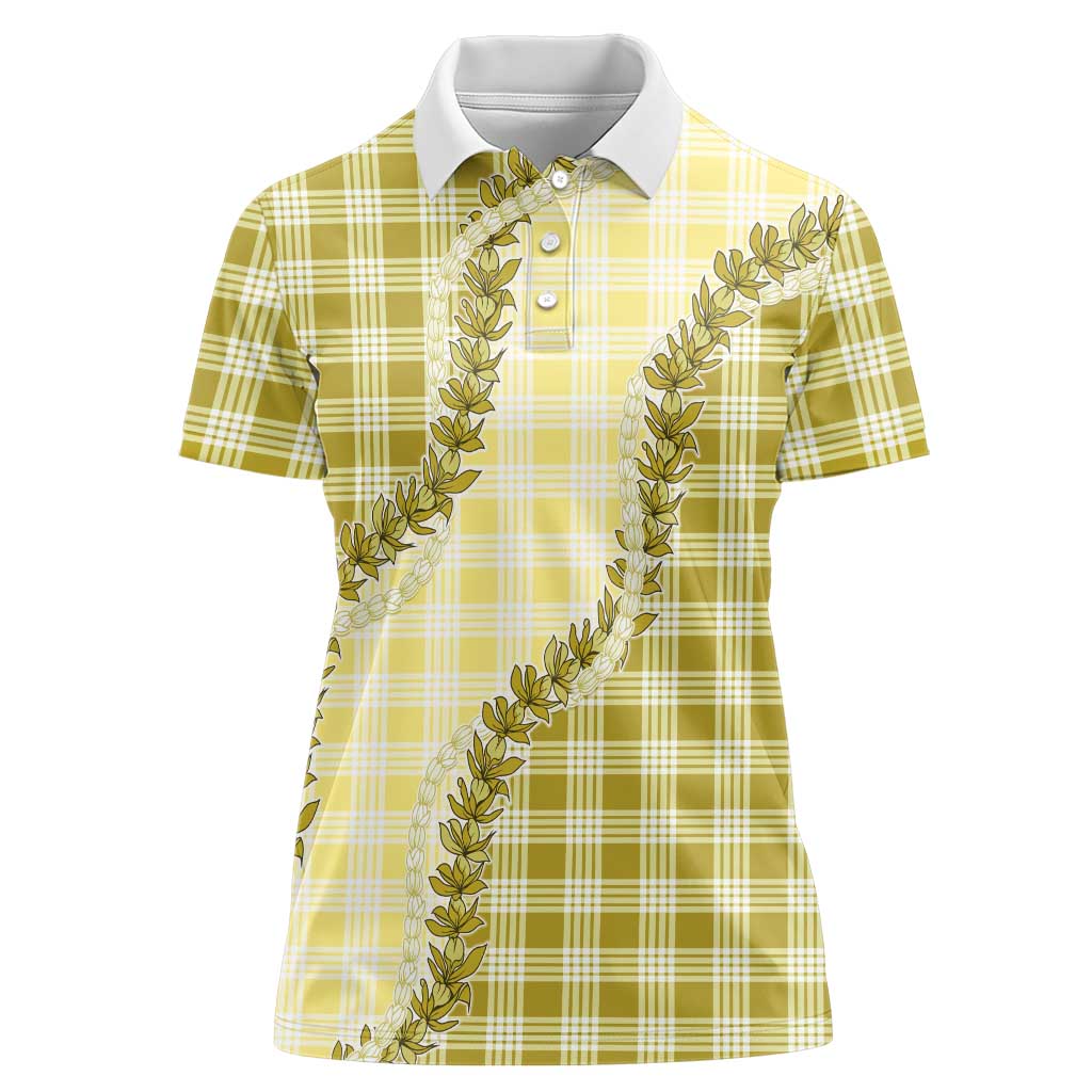 Yellow Hawaii Palaka Women Polo Shirt Hawaiian Pikake Lei LT05