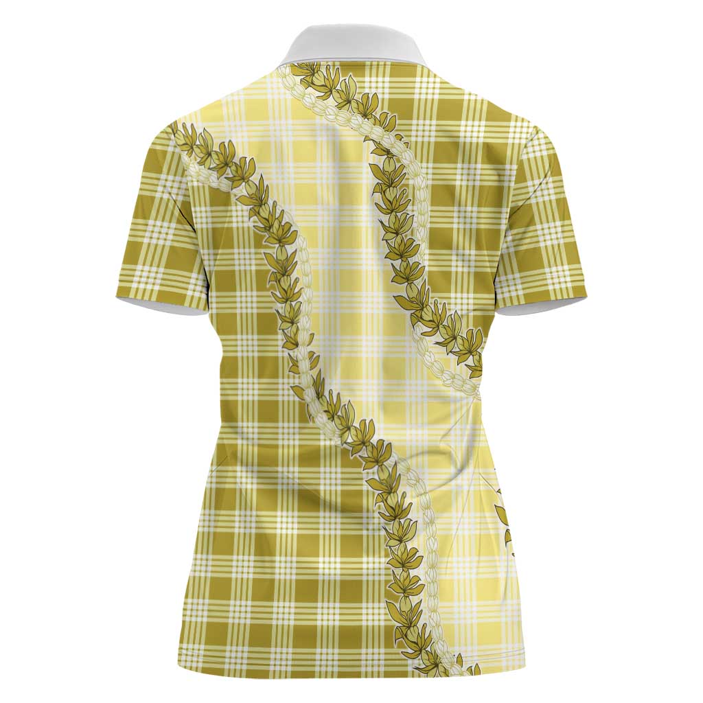 Yellow Hawaii Palaka Women Polo Shirt Hawaiian Pikake Lei LT05