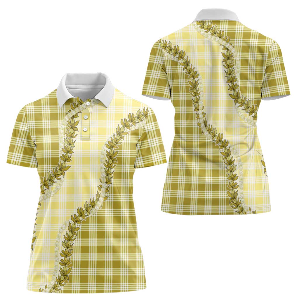 Yellow Hawaii Palaka Women Polo Shirt Hawaiian Pikake Lei LT05