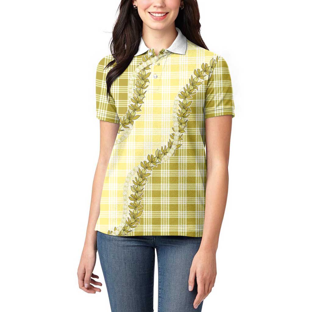 Yellow Hawaii Palaka Women Polo Shirt Hawaiian Pikake Lei LT05